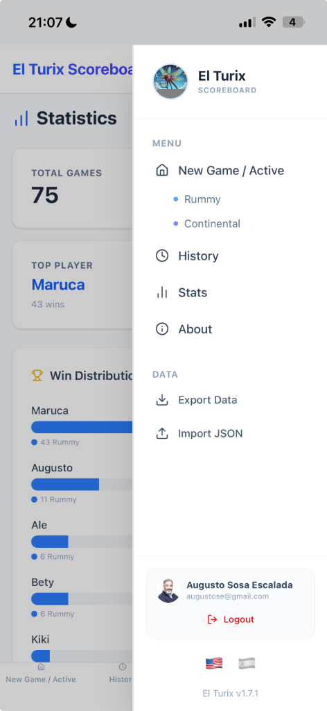 iTurix Card Game App - Export Import JSON Data